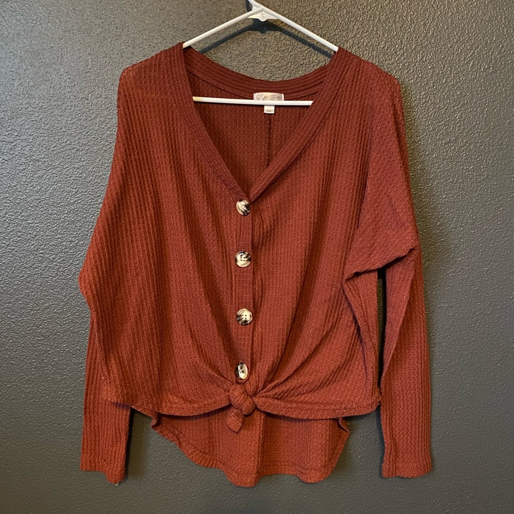 Burnt orange waffle knit shirt